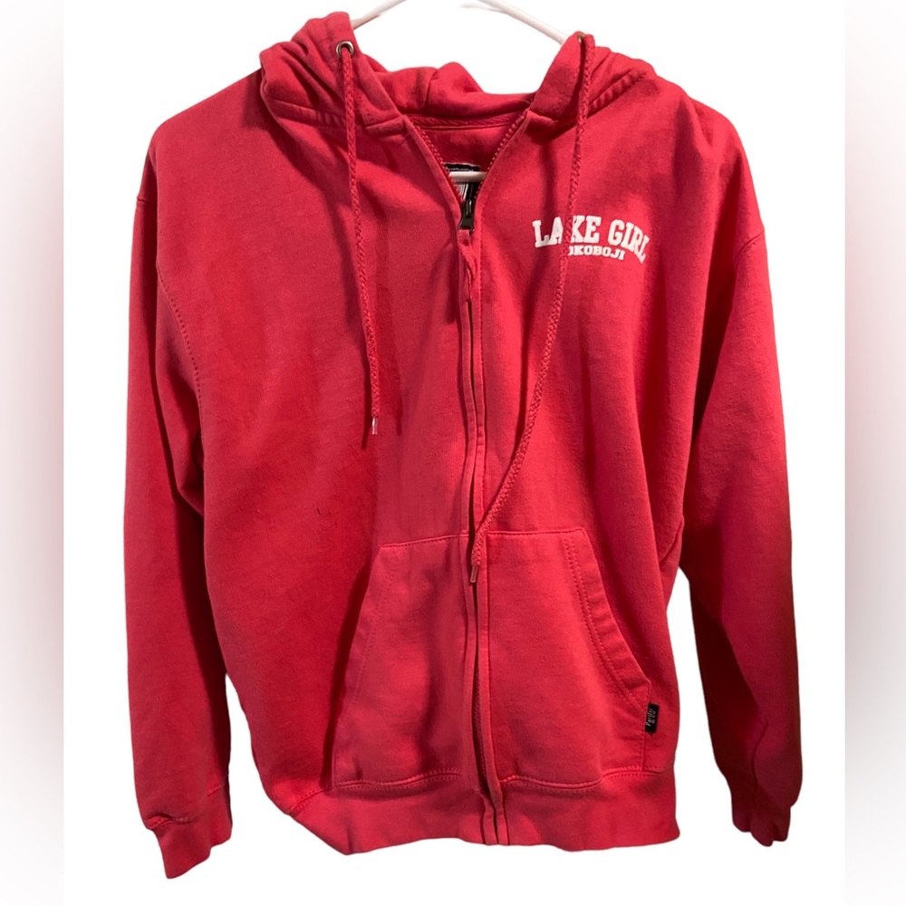 Retro Pink Lake Gil Okoboji IOWA Full Zip Large Graphic Women’s S Hoodie - Picture 1 of 8